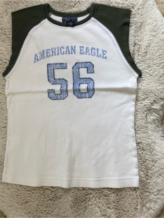 American Eagle Outfitters Tops - American Eagle Outfitters White & Olive Green Sleeveless Graphic Tank